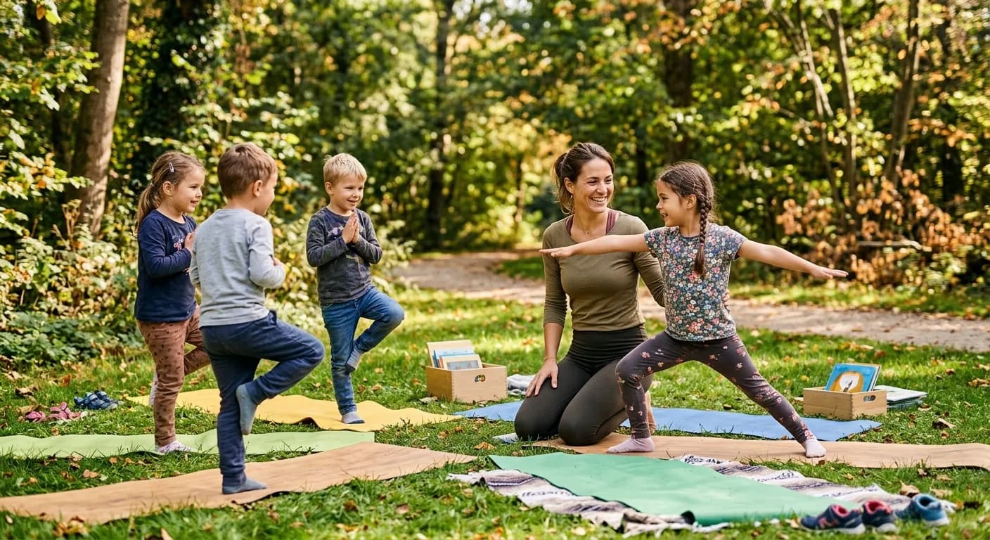 Kinderyoga-Lehrerin in natürlicher, authentischer Umgebung